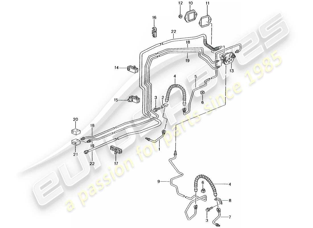 porsche 1999 (986 boxster) brake line - front axle - underbody - vacuum line part diagram