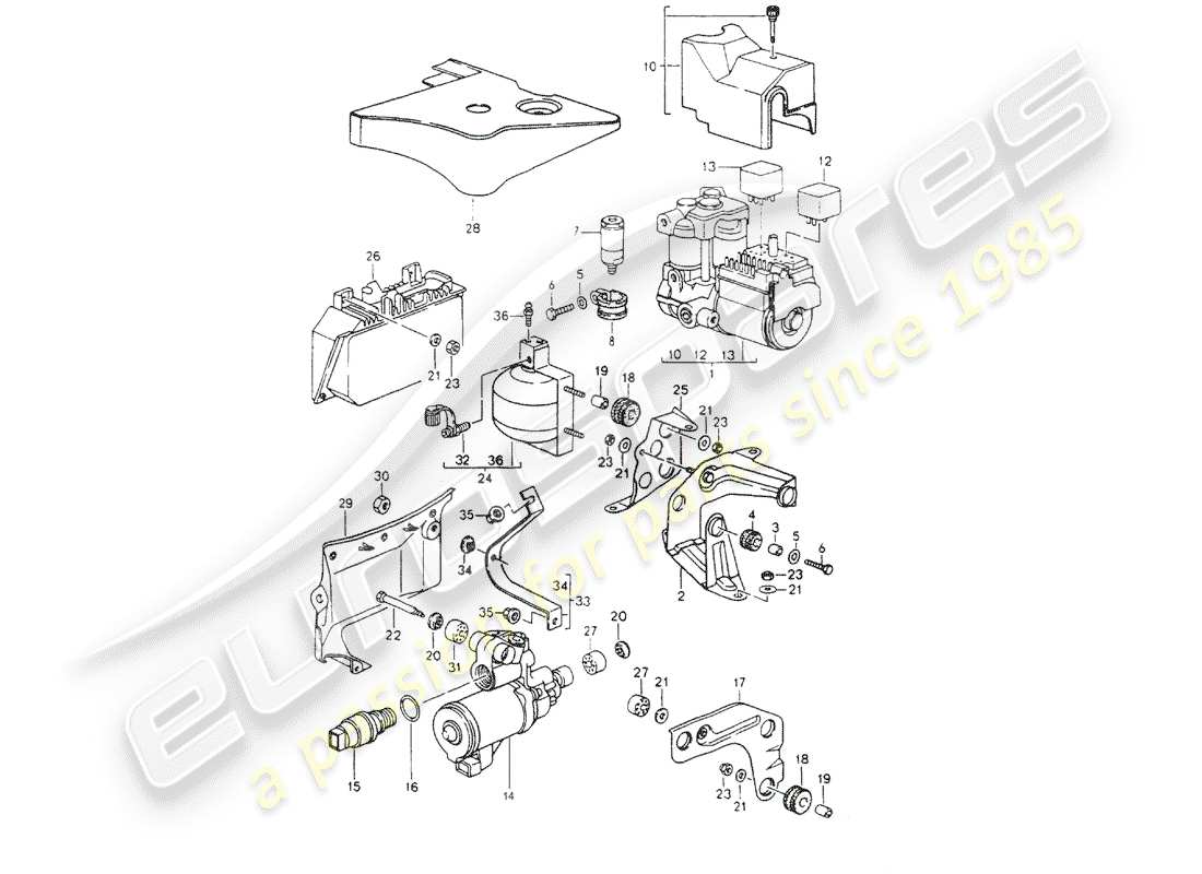 porsche 1990 (964) hydraulic unit - anti-locking brake syst. -abs- - control part diagram