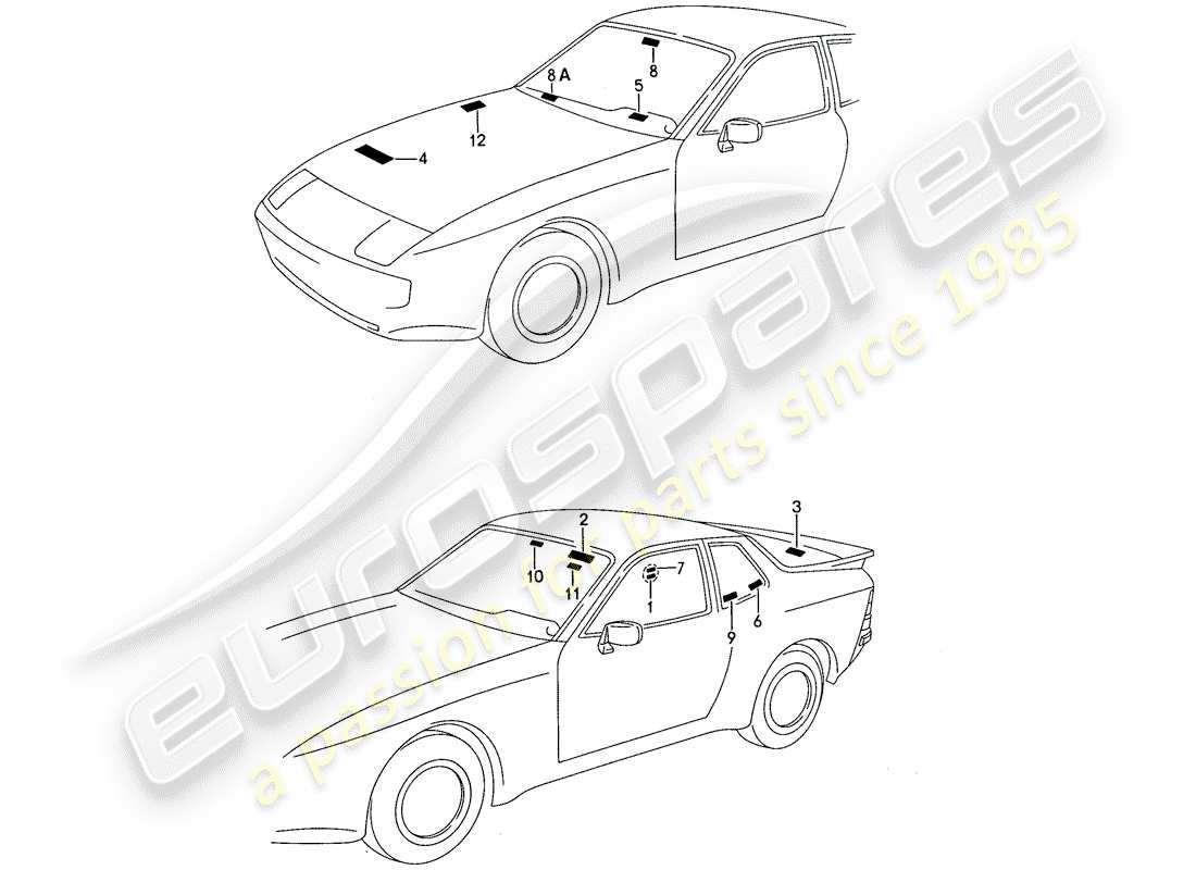 porsche 1991 (944) signs/notices part diagram