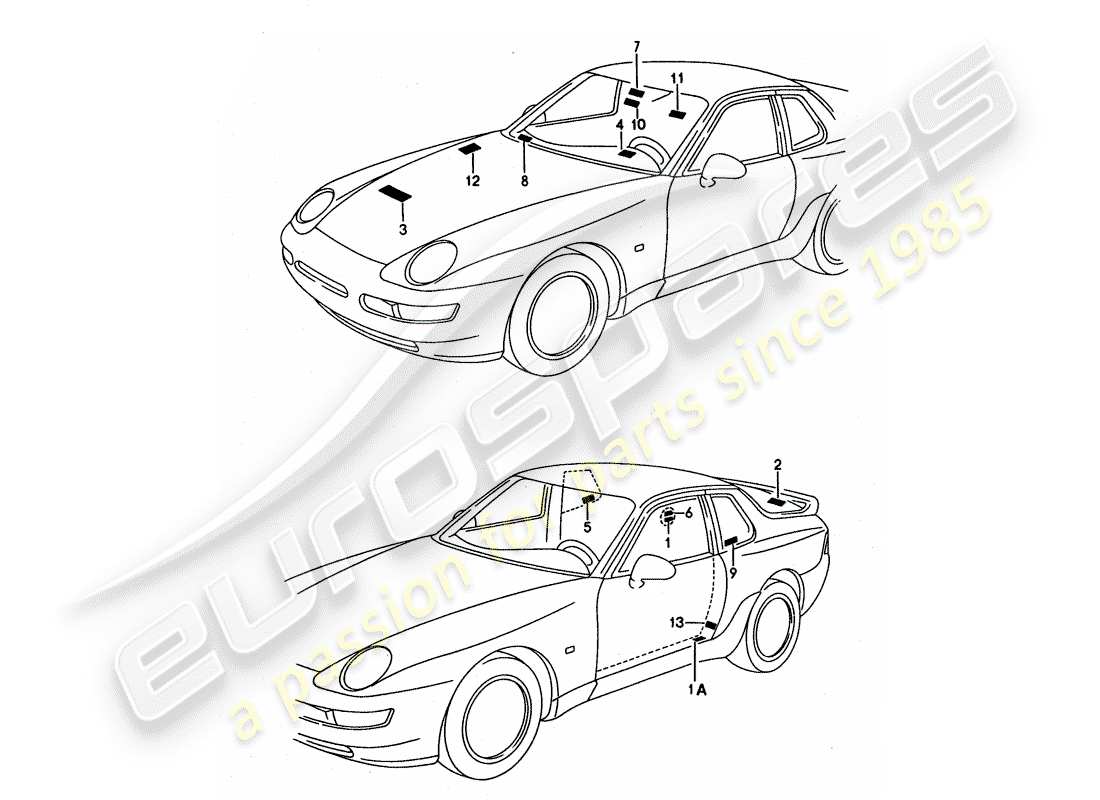 porsche 1992 (968) signs/notices parts diagram