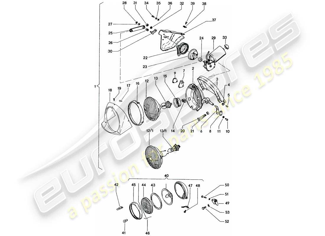 porsche 1973 (914) headlamp part diagram