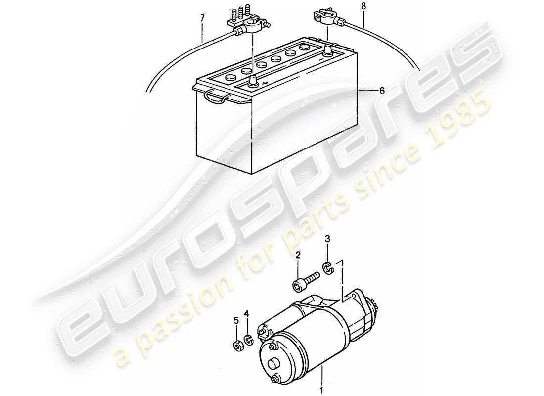 porsche 1991 (928) starter - battery part diagram