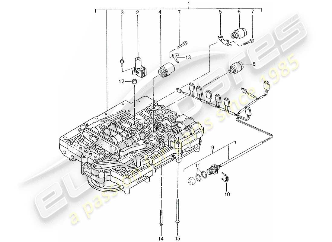 porsche boxster 986 (2001) tiptronic - - valve body - solenoid valve - pressure regulator parts diagram