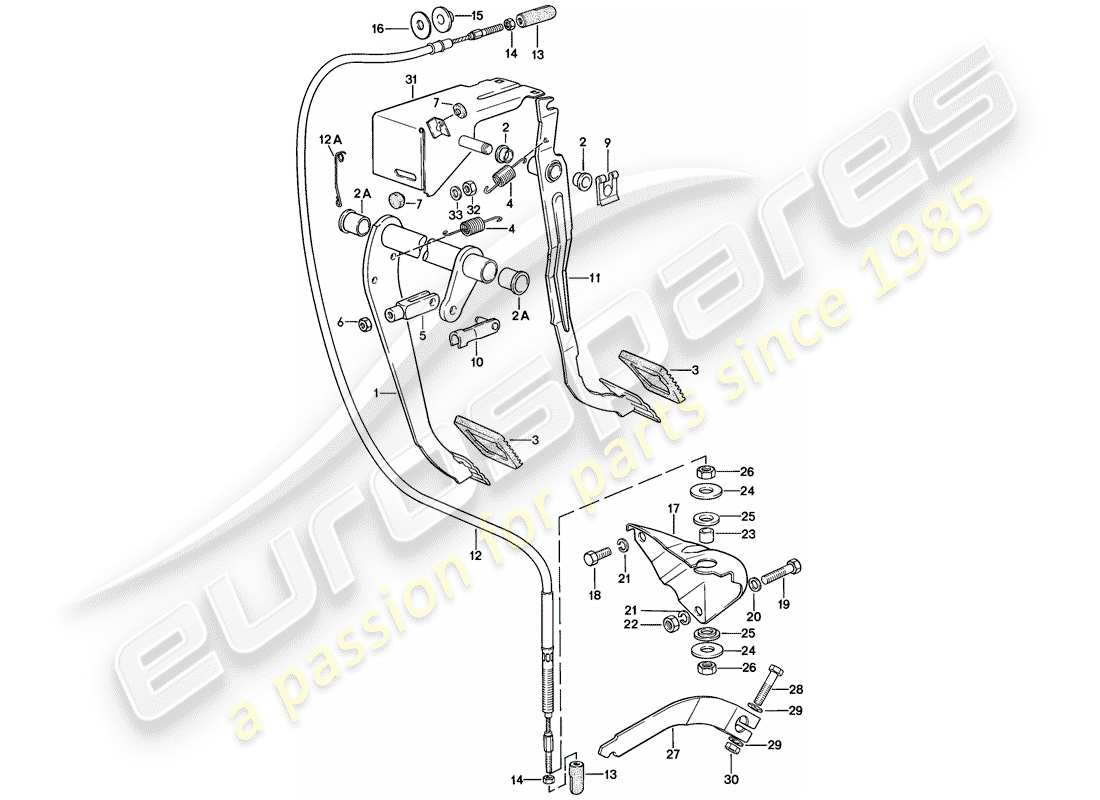 porsche 1979 (924) pedals - brake - clutch part diagram