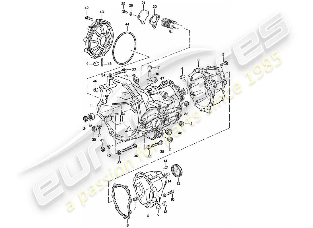 porsche 1982 (944) replacement transmission - transmission case - manual gearbox part diagram