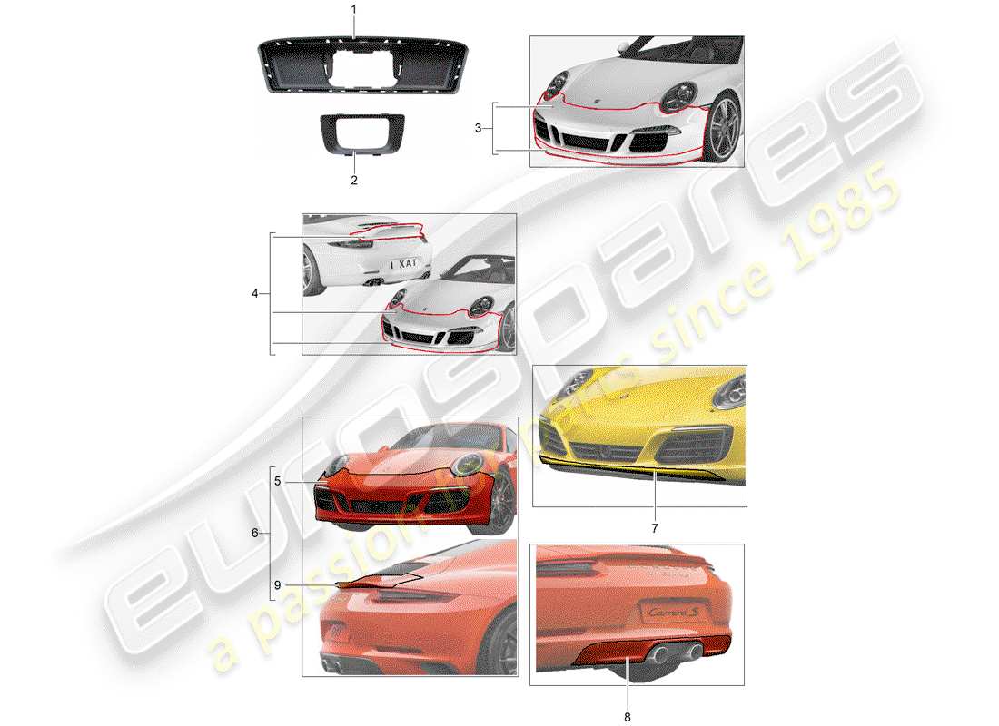 porsche 2012 (tequipment 98x/99x) sport design package part diagram