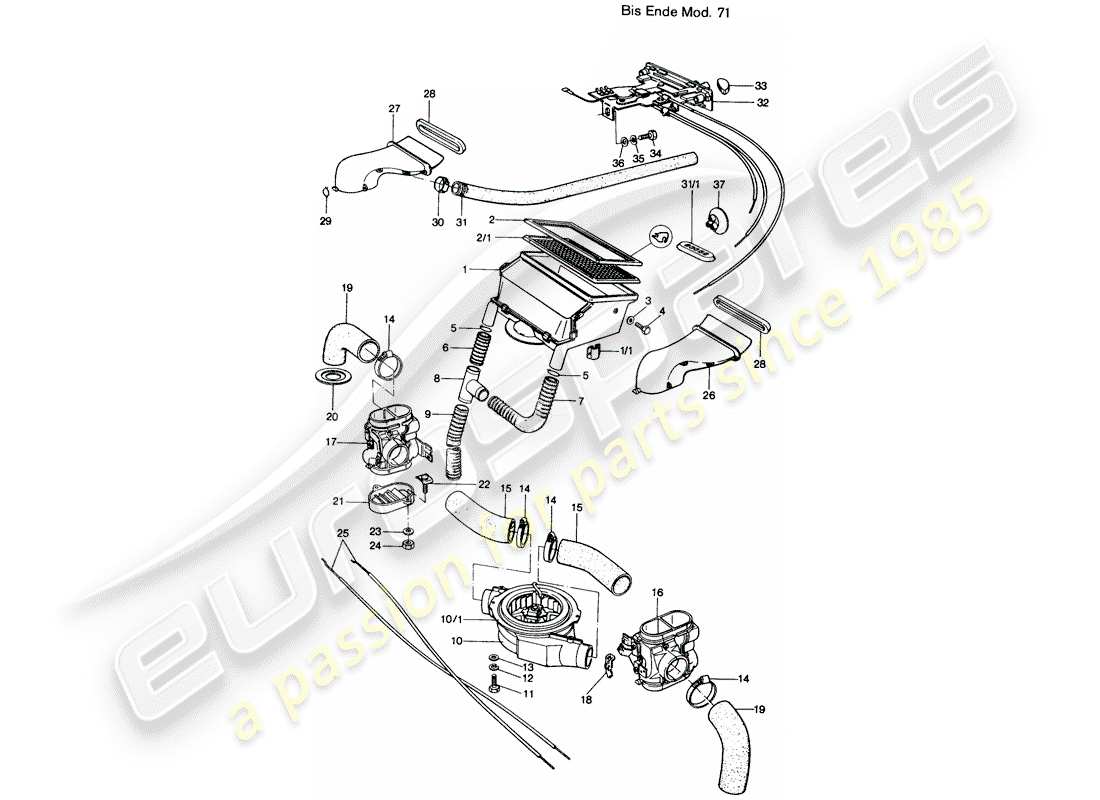porsche 1970 (914) ventilation - heater part diagram