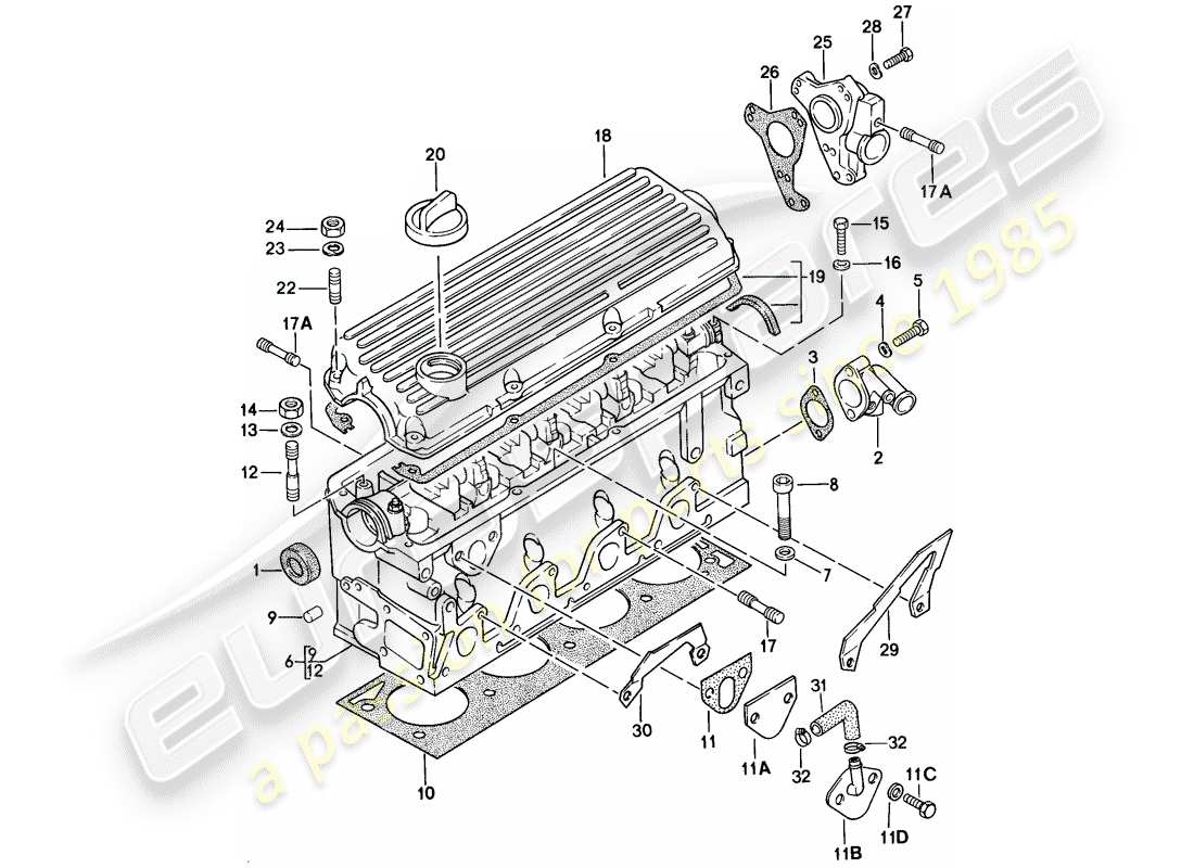 porsche 1977 (924) cylinder head part diagram