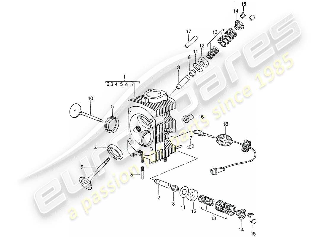 porsche 1996 (993) cylinder head part diagram