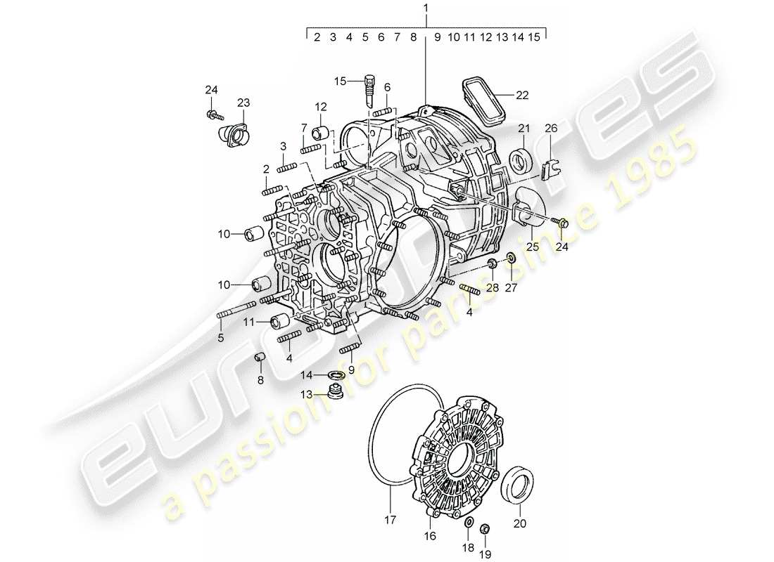 porsche 1995 (993) replacement transmission - ready for installation - transmission case part diagram