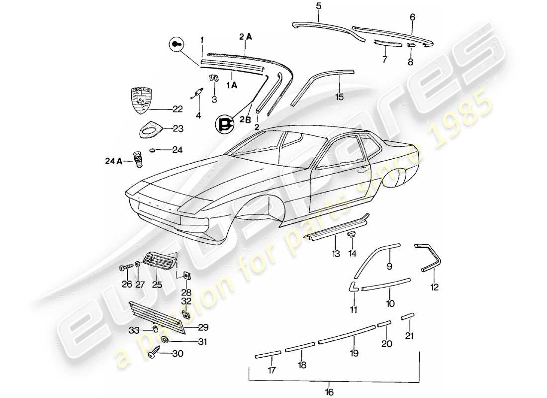 porsche 1981 (924) decorative fittings part diagram