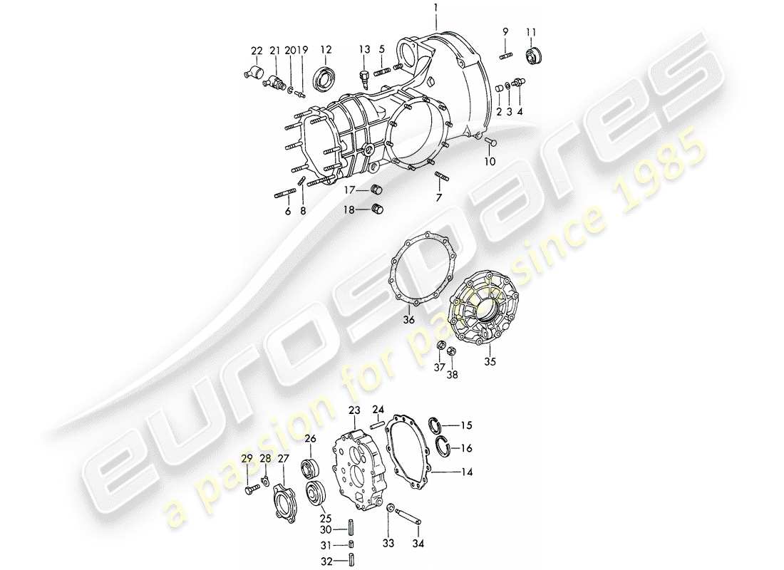 porsche 1969 (911/912) replacement transmission - transmission case - chilled casting part diagram