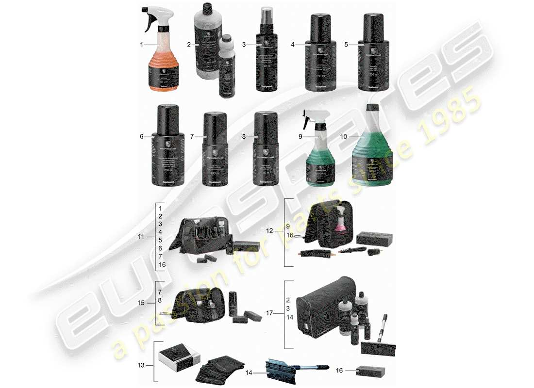 porsche tequipment 98x/99x (2020) cleaning agent part diagram