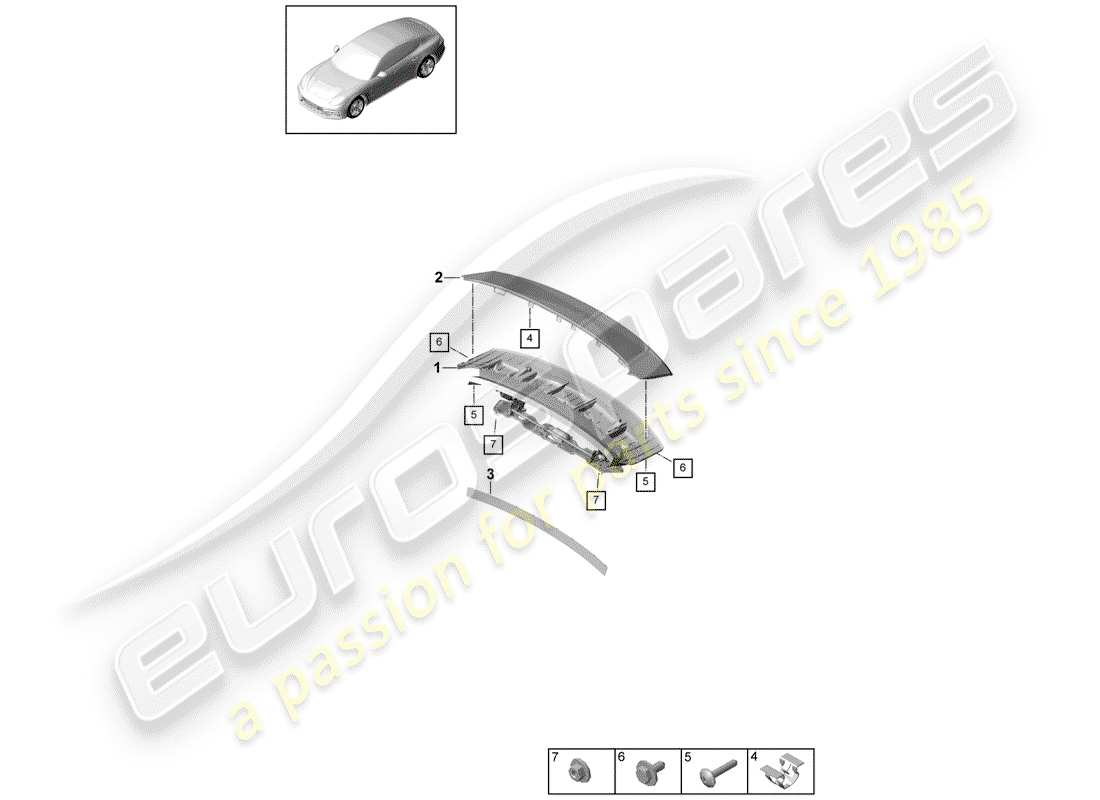 porsche panamera 971 (2017) rear spoiler parts diagram