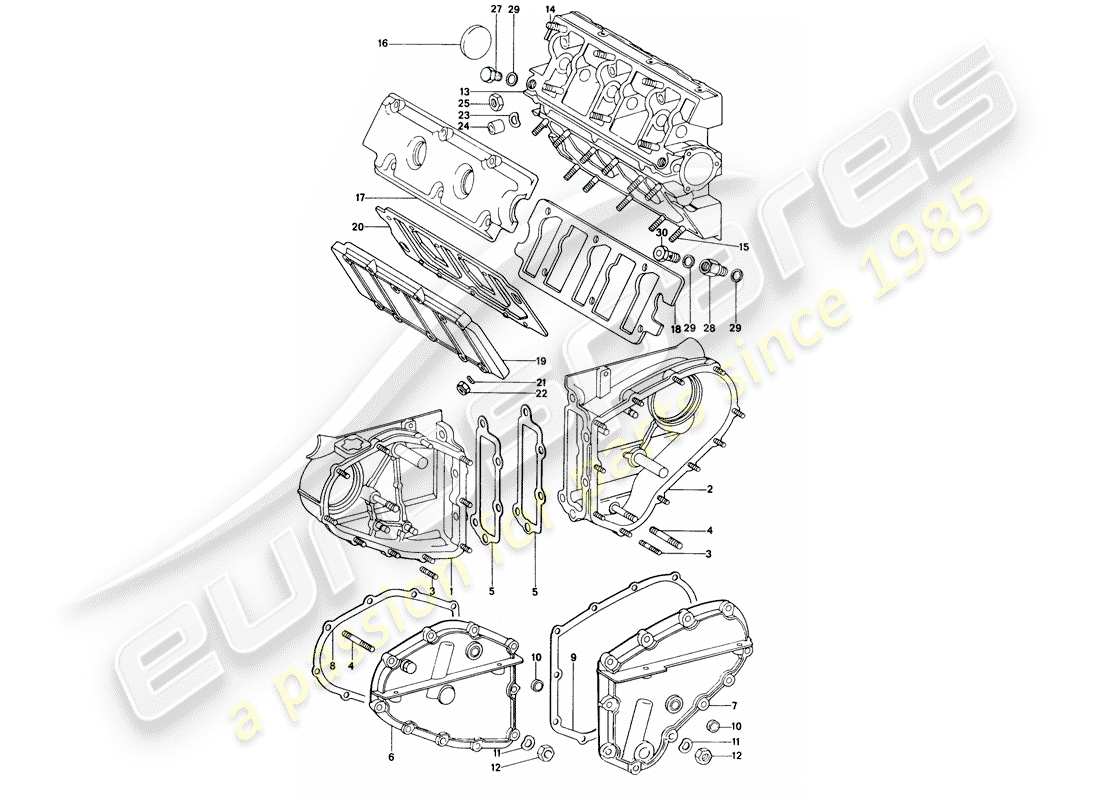 porsche 1970 (914) chain case - camshaft housing part diagram