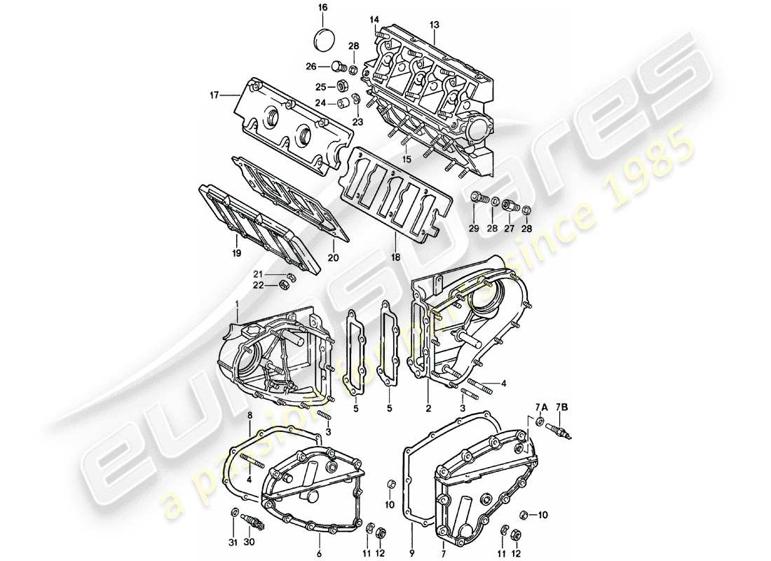 porsche 1980 (911) camshaft housing - chain case part diagram