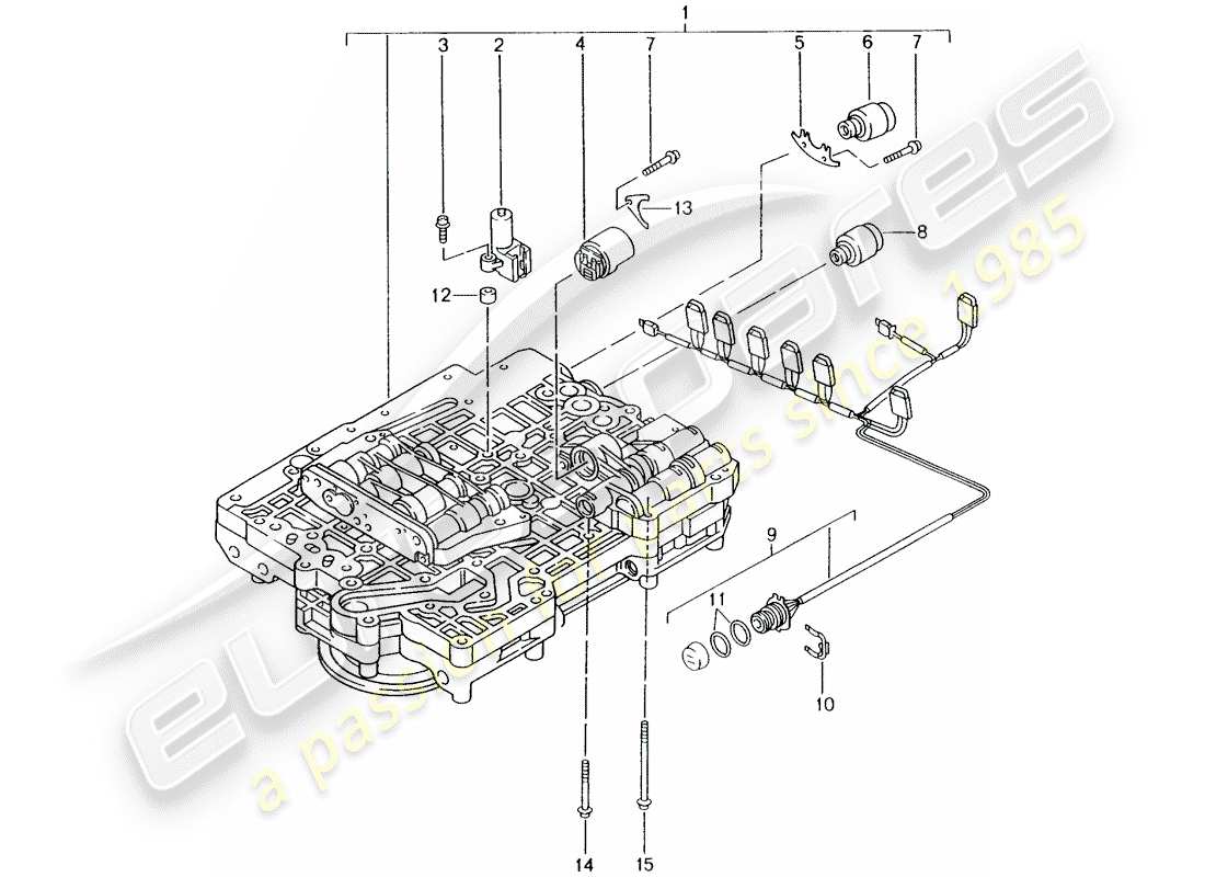 porsche 2002 (986 boxster) tiptronic - - valve body - solenoid valve - pressure regulator part diagram