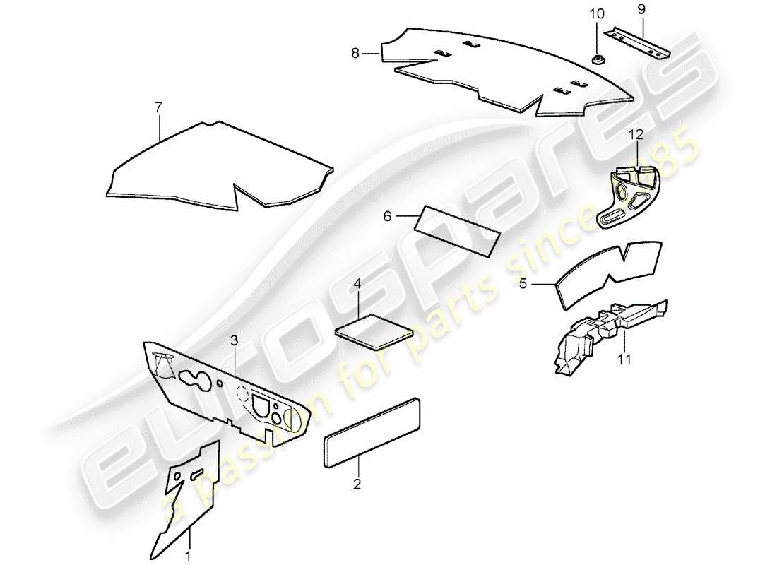 porsche 2001 (996 turbo / gt2) body shell - sound proofing 1 part diagram