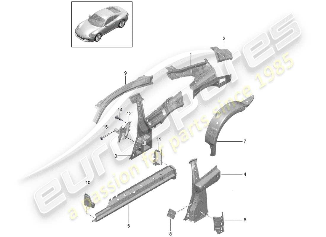 porsche 2014 (991-1) side panel part diagram