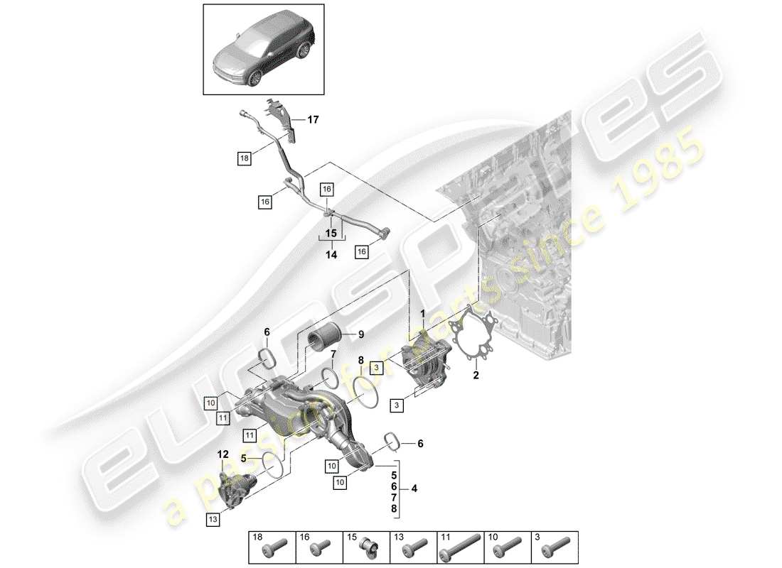 porsche 2018 (cayenne e3 9ya/9yb) water pump part diagram