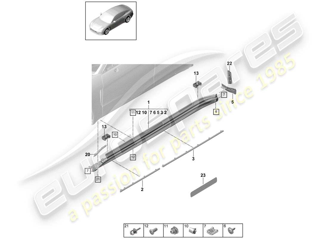 porsche panamera 971 (2017) side member trim parts diagram
