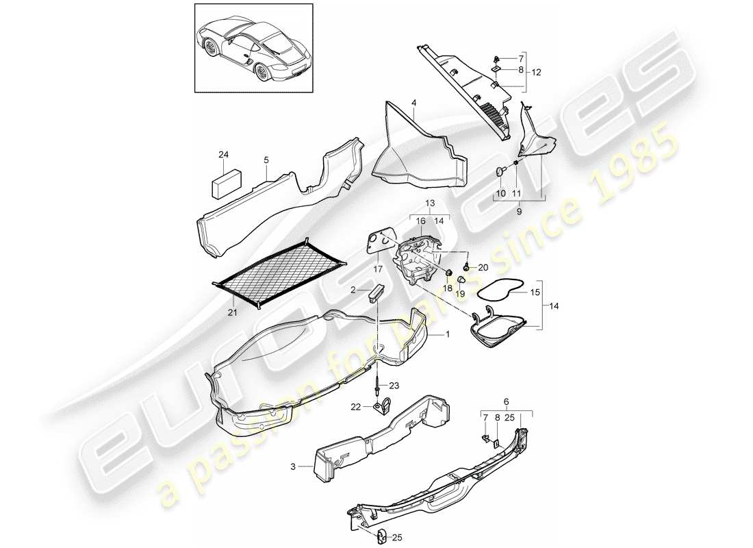 porsche 2012 (987 cayman) luggage compartment part diagram