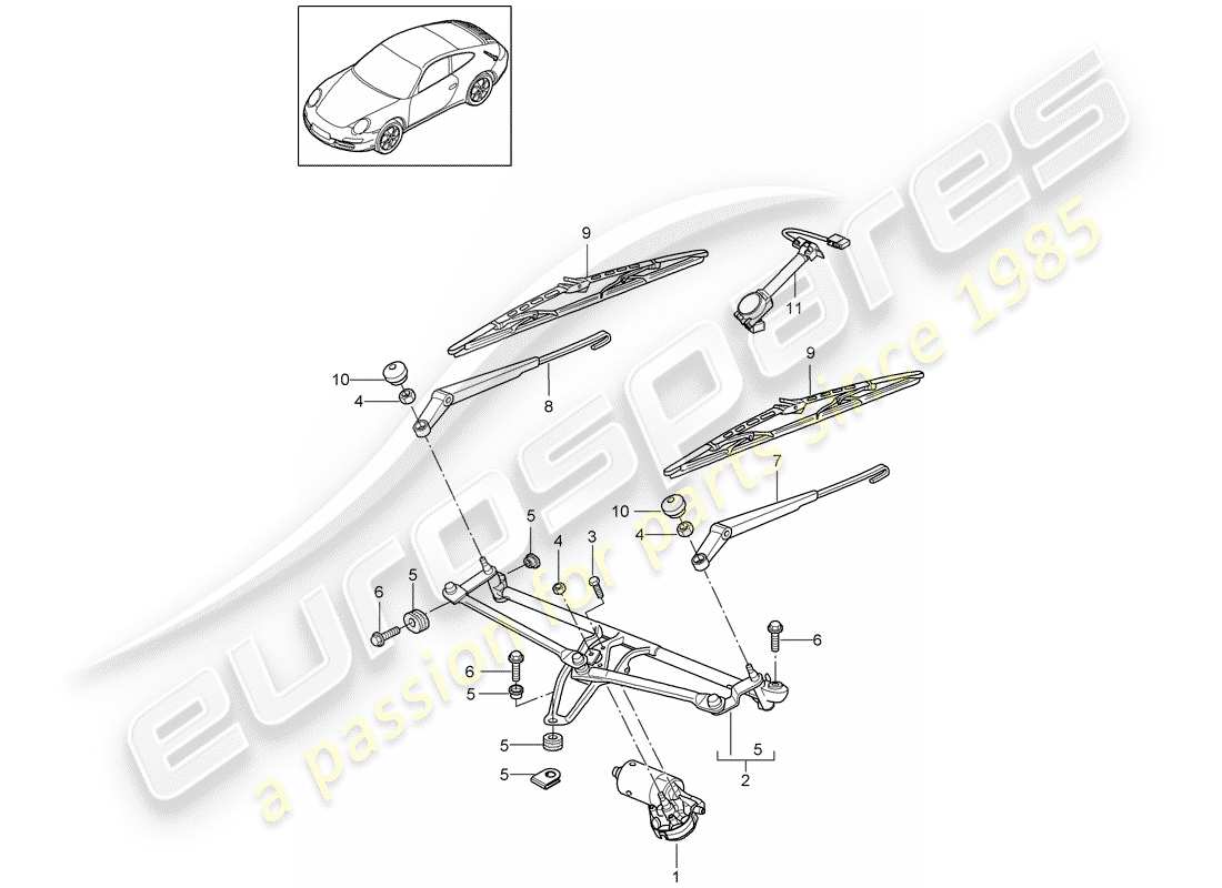 porsche 2010 (997-2) windshield wiper system compl. part diagram