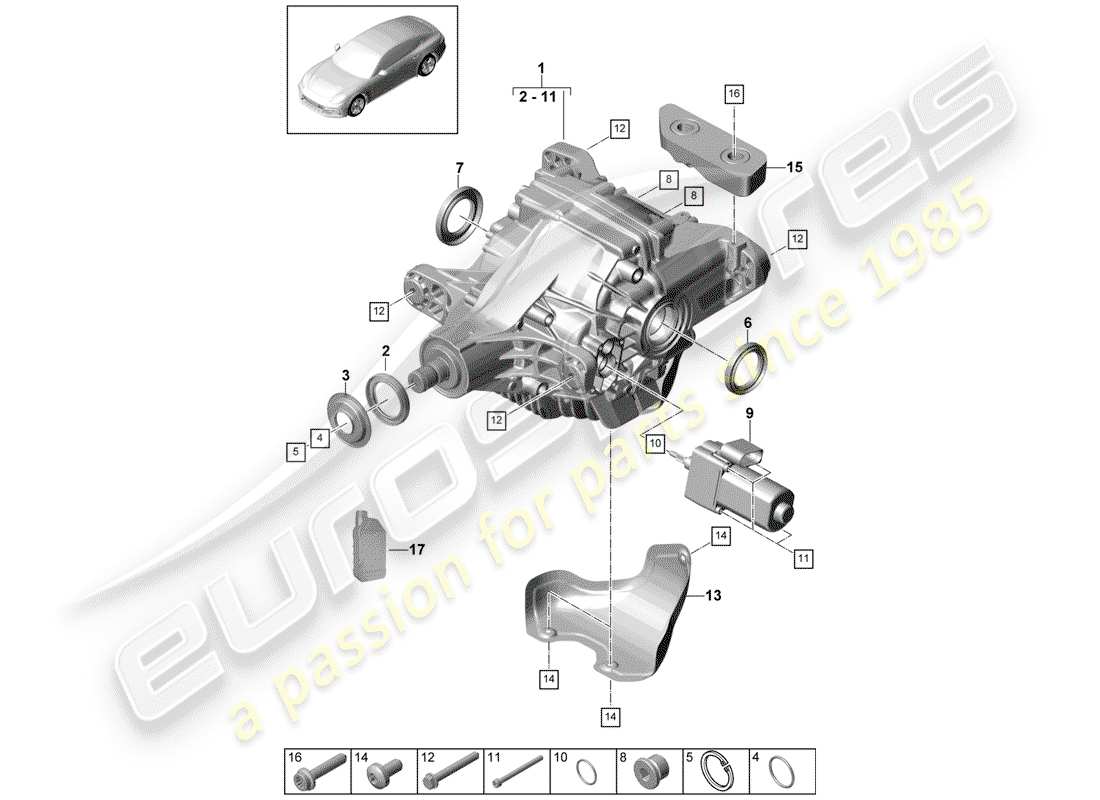 porsche 2017 (panamera 971-1) rear axle differential part diagram