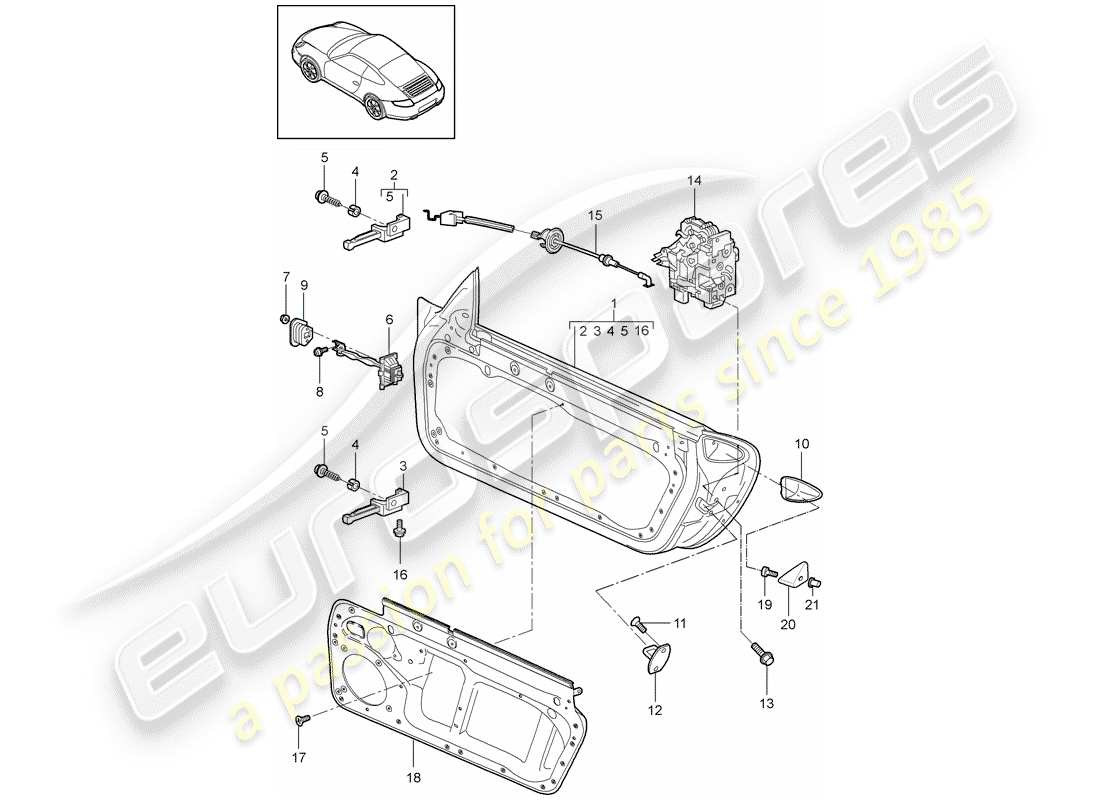 porsche 2010 (997-2) door shell part diagram