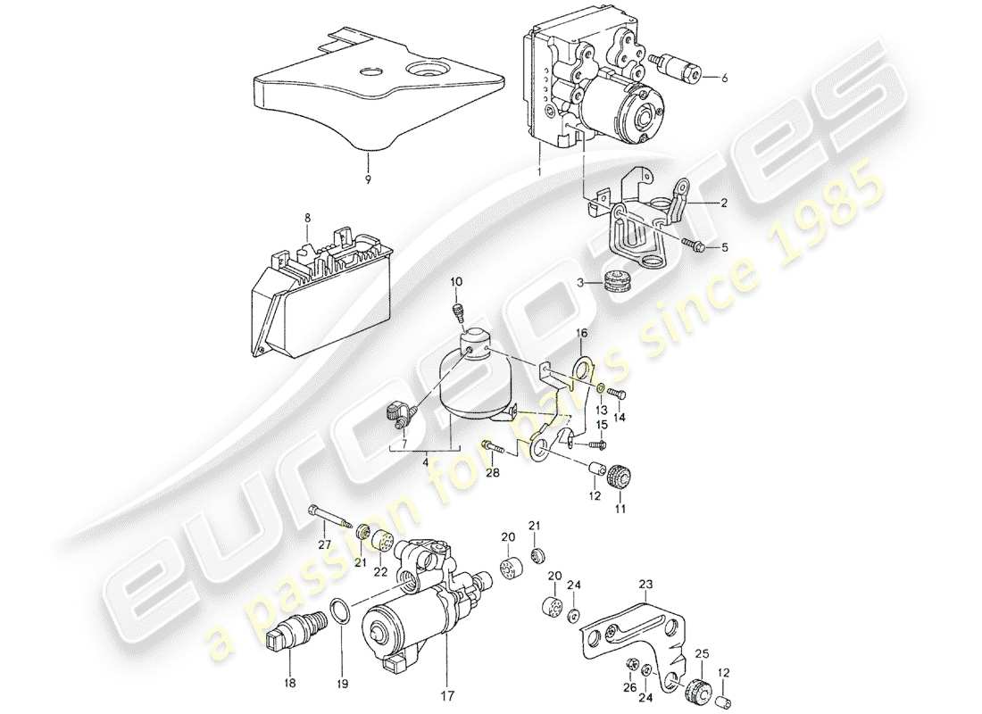 porsche 1997 (993) hydraulic unit - anti-locking brake syst. -abs- - control - see technical information - gr.4 nr3/94 part diagram