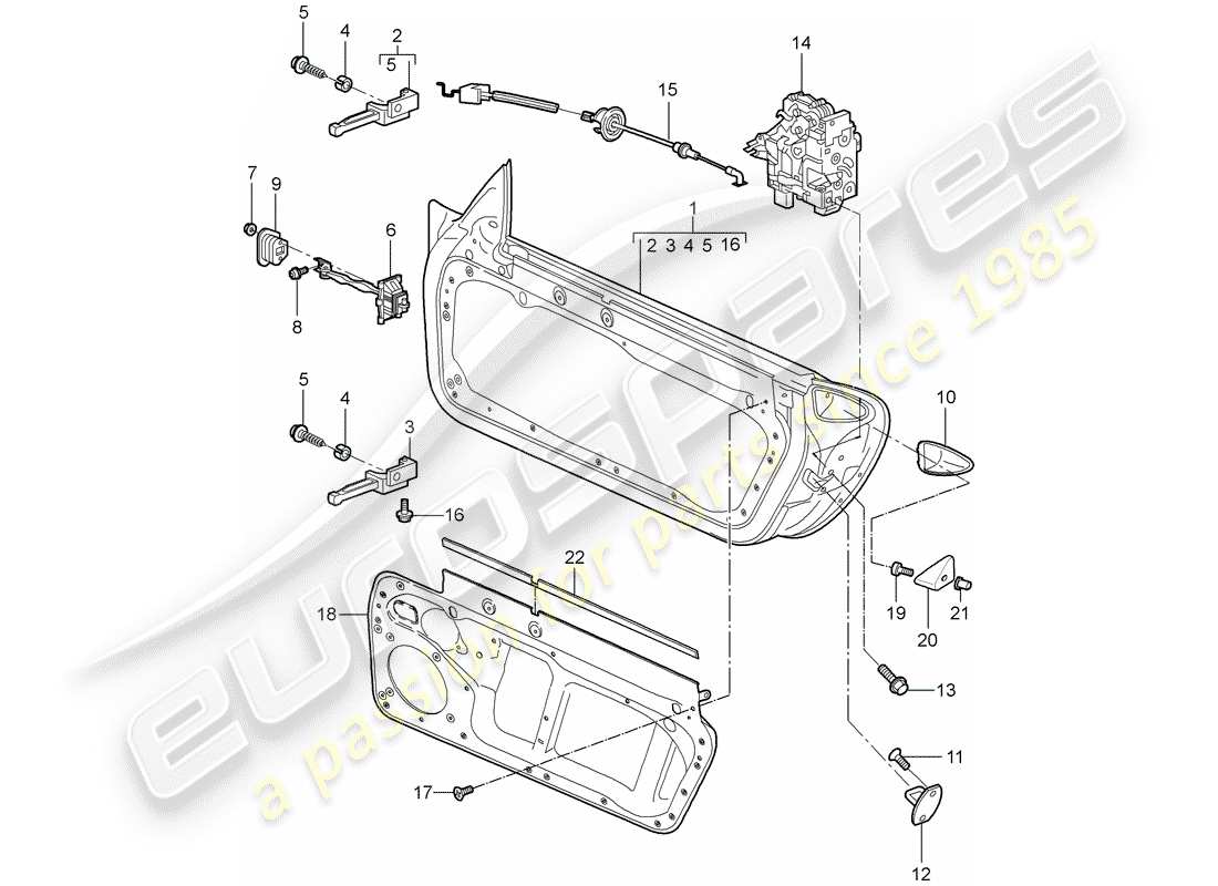 porsche 2007 (987 boxster) door shell part diagram