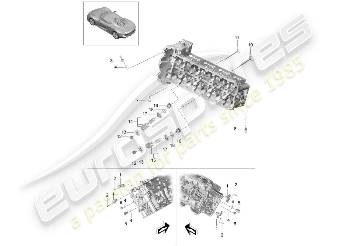 porsche 918 spyder (2015) cylinder head parts diagram