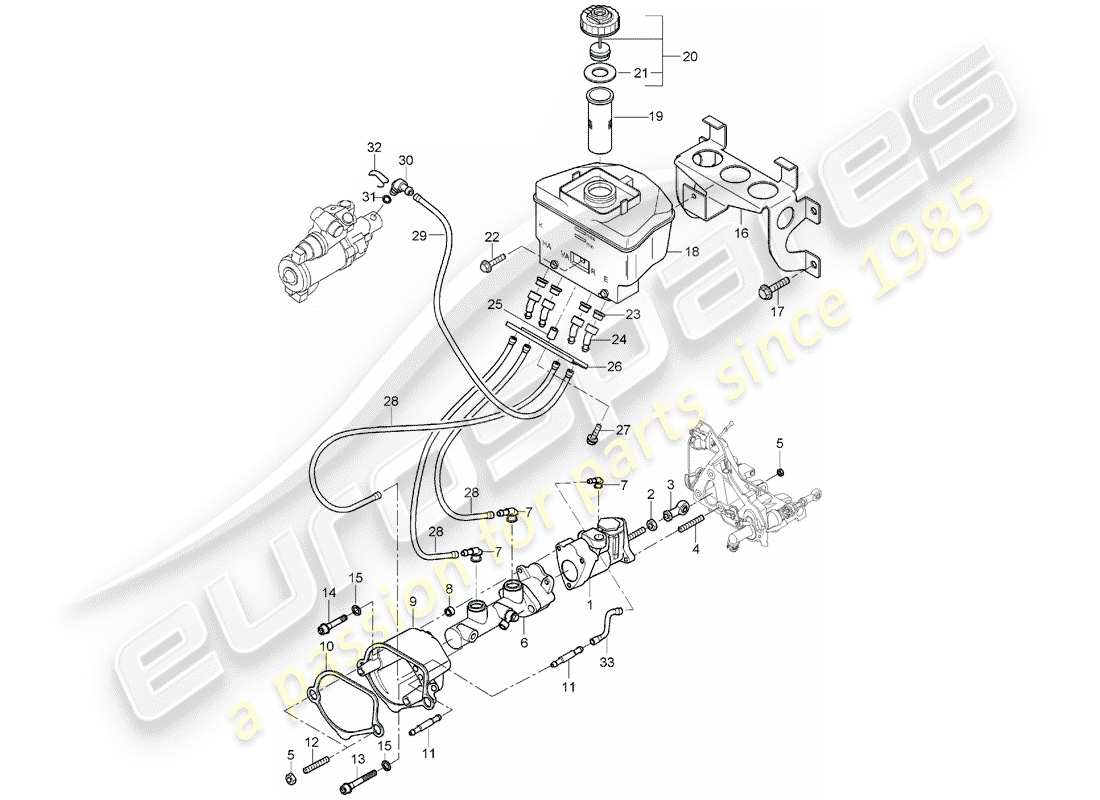 porsche 2004 (carrera gt) brake master cylinder - brake booster - reservoir for - brake fluid part diagram