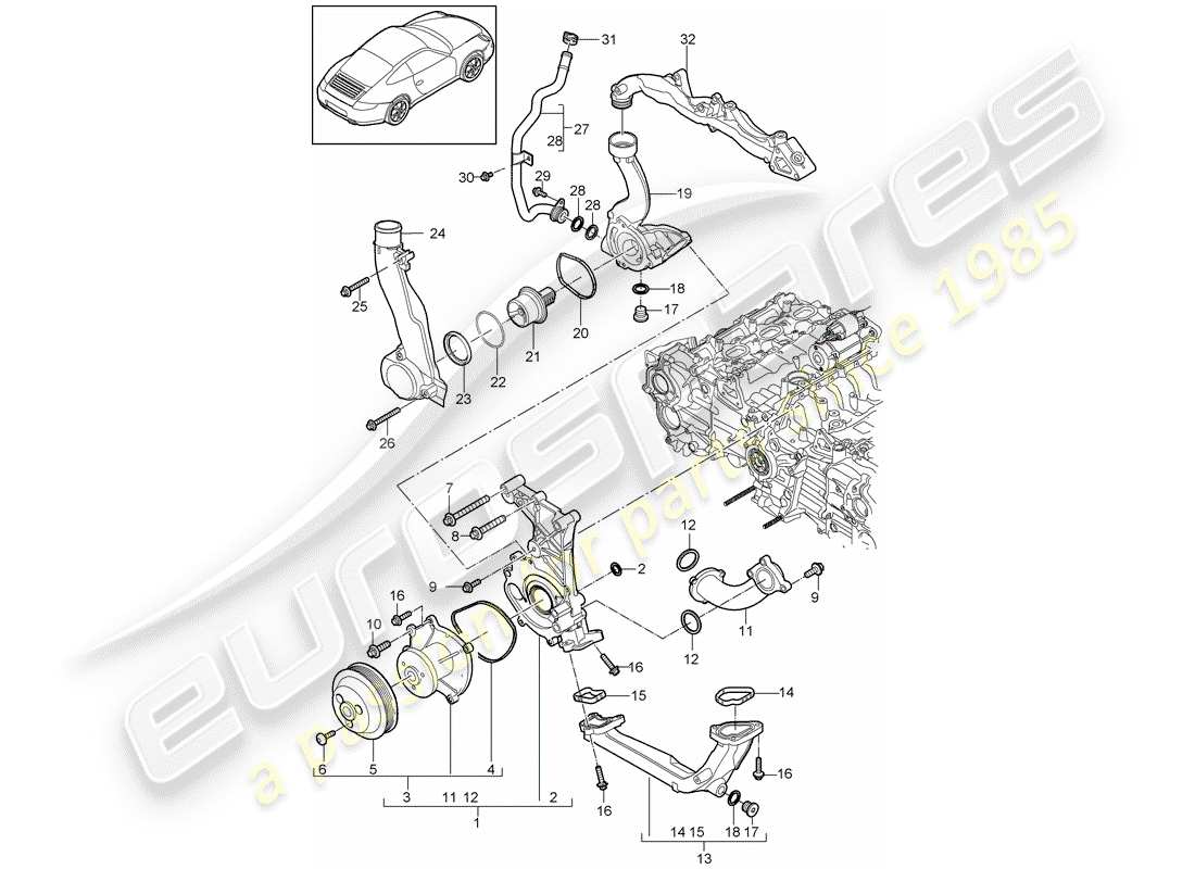 porsche 2009 (997-2) water pump part diagram