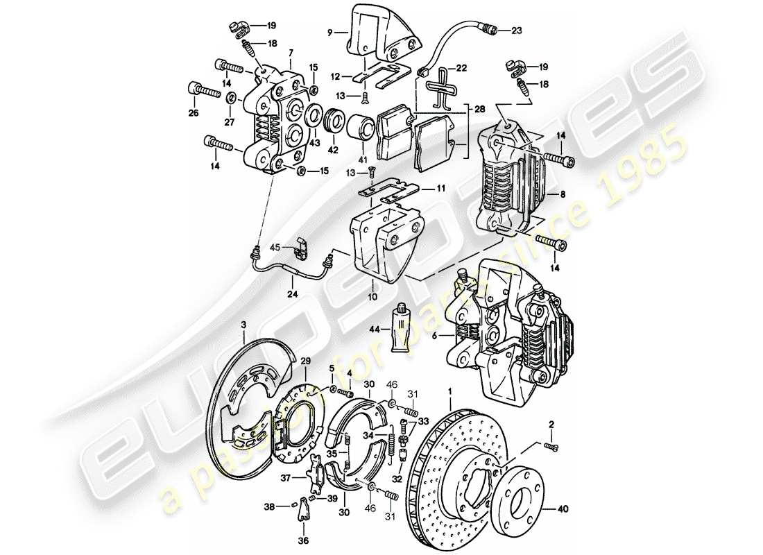 porsche 911 (1988) brake - rear axle part diagram