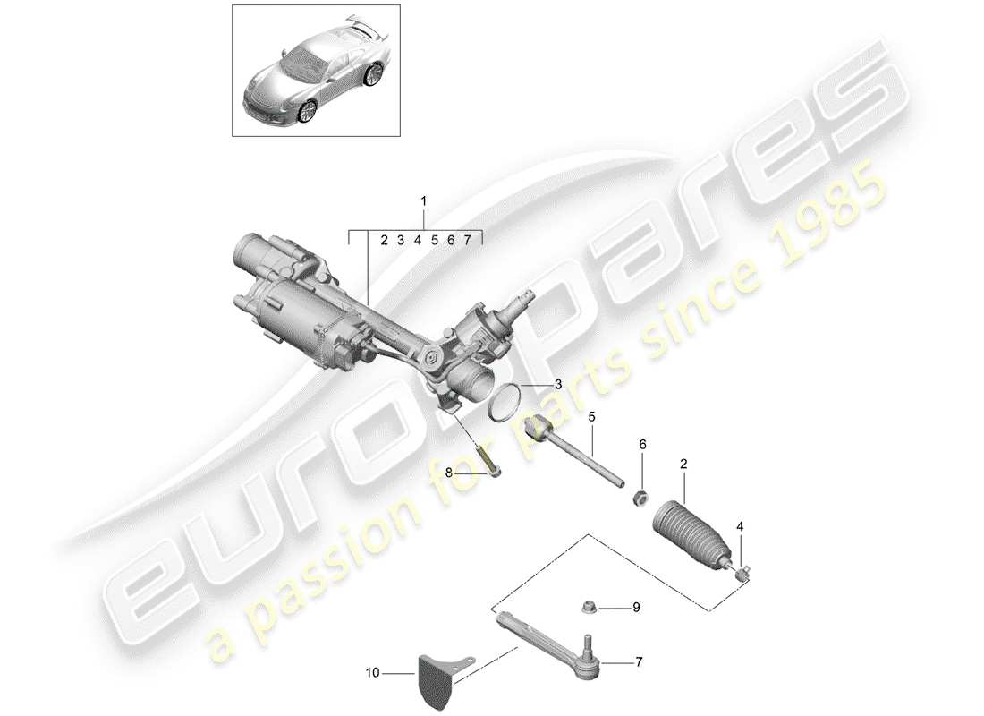porsche 991r/gt3/rs (2018) steering gear part diagram
