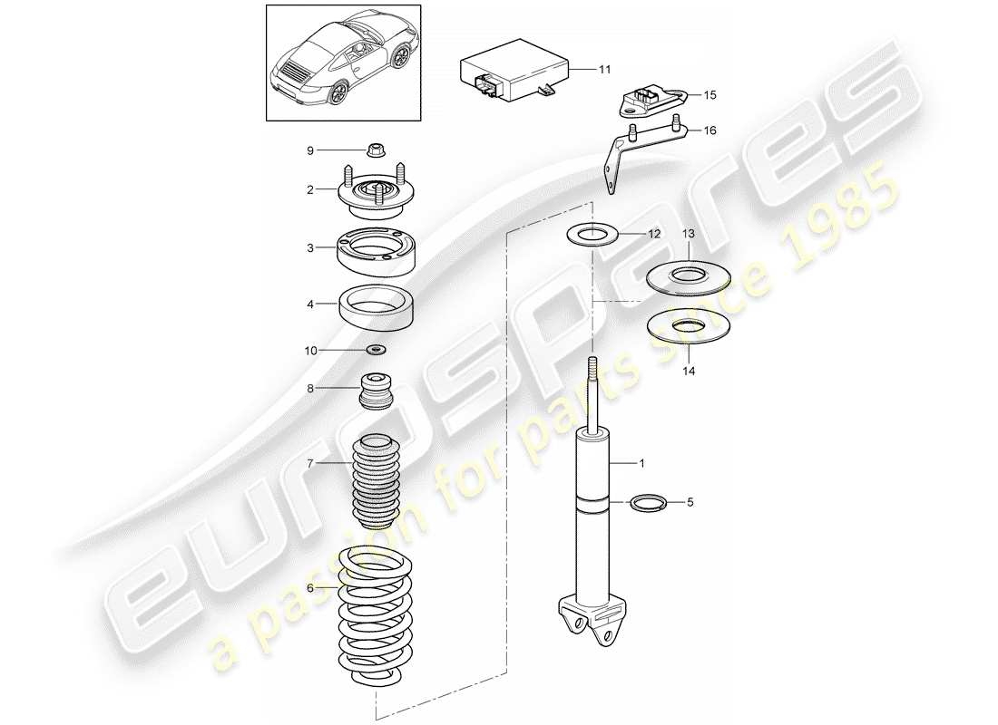 porsche 2009 (997-2) shock absorber part diagram
