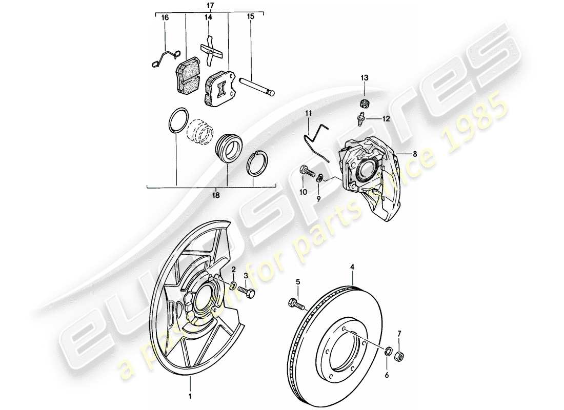 porsche 1979 (924) disc brakes - front axle part diagram