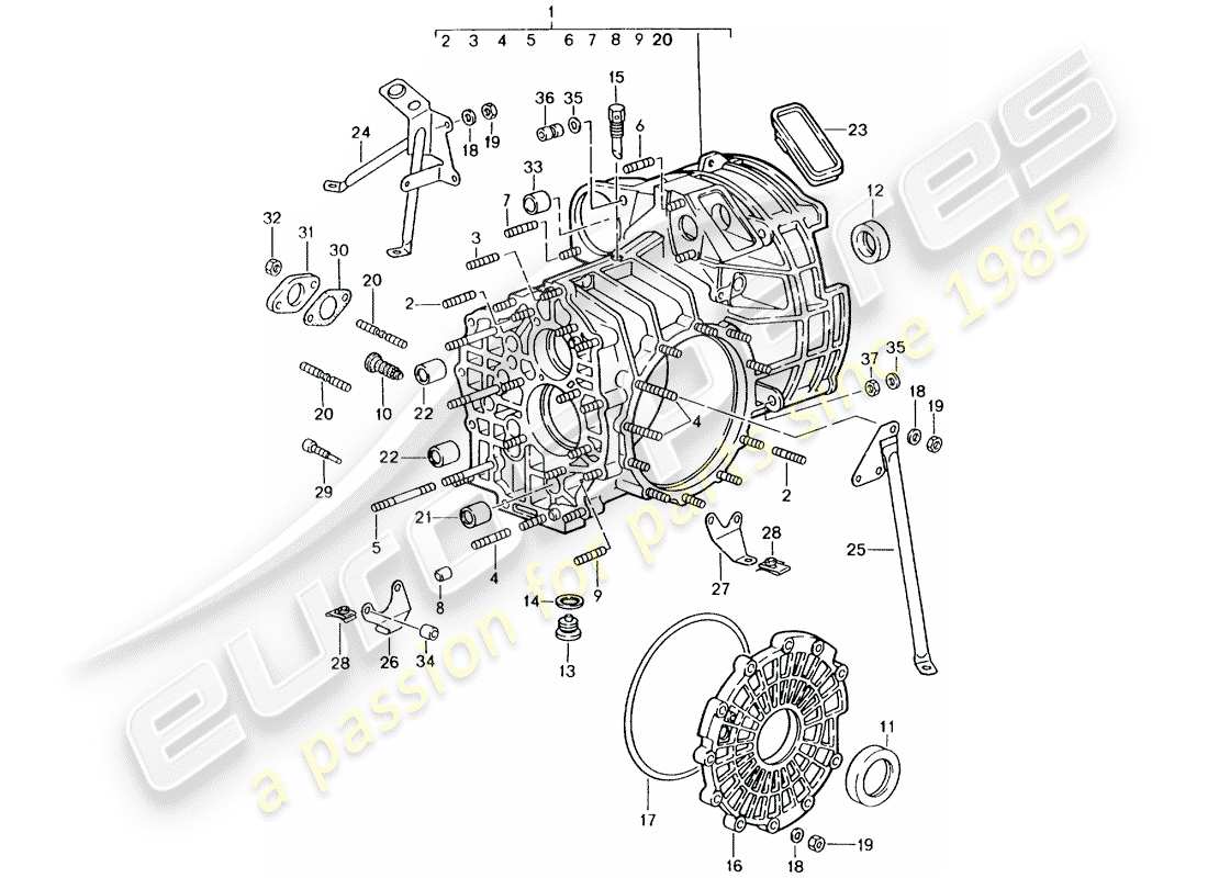 porsche 1990 (964) replacement transmission - ready for installation - transmission case part diagram