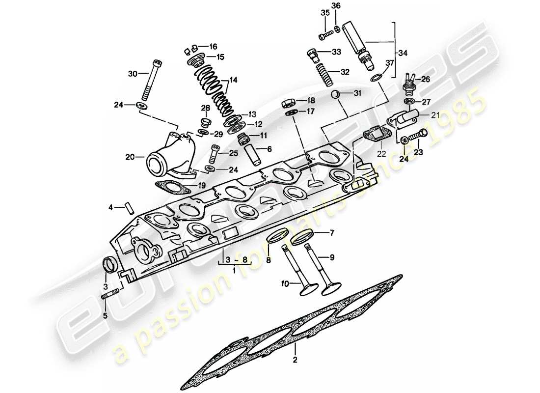 porsche 1986 (944) cylinder head - valves part diagram