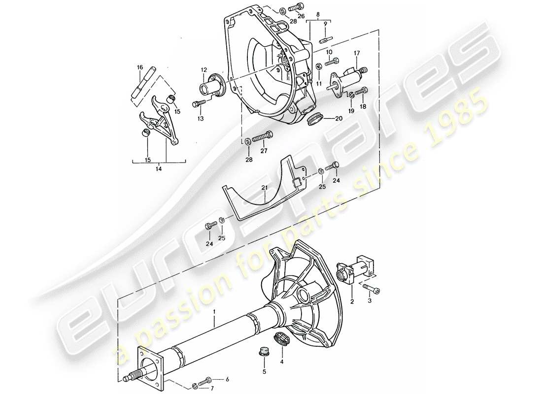 porsche 1986 (944) central tube - manual gearbox part diagram