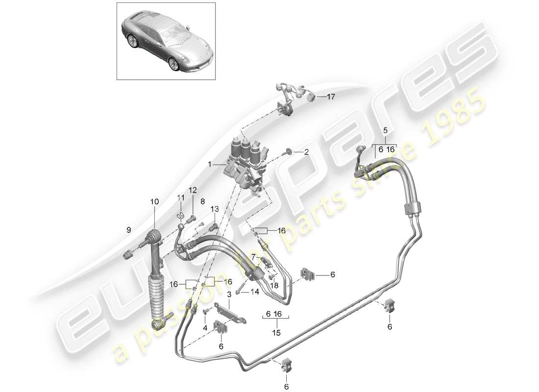 porsche 2017 (991-2) hydraulic line part diagram