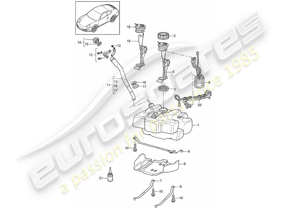 porsche 2009 (997-2) fuel tank part diagram