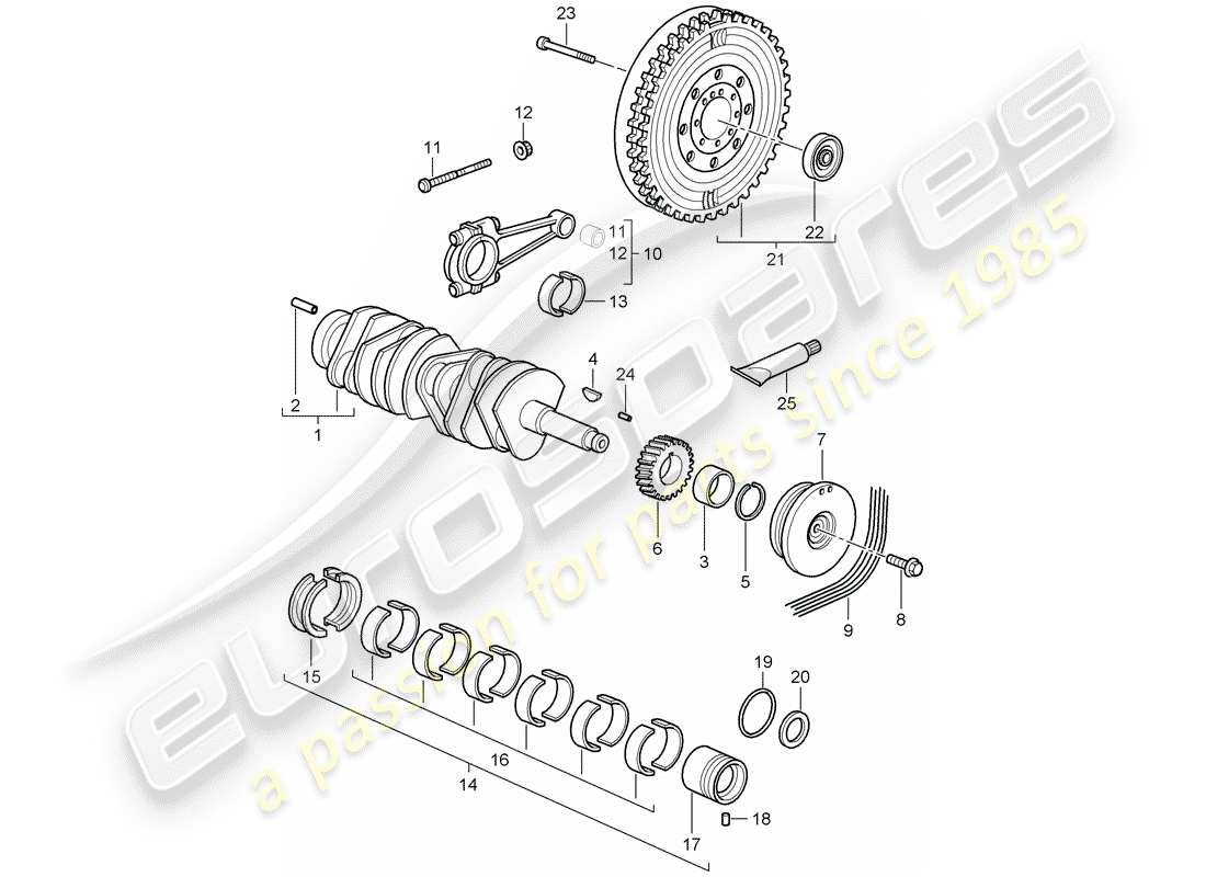 porsche 997 t/gt2 (2007) crankshaft parts diagram