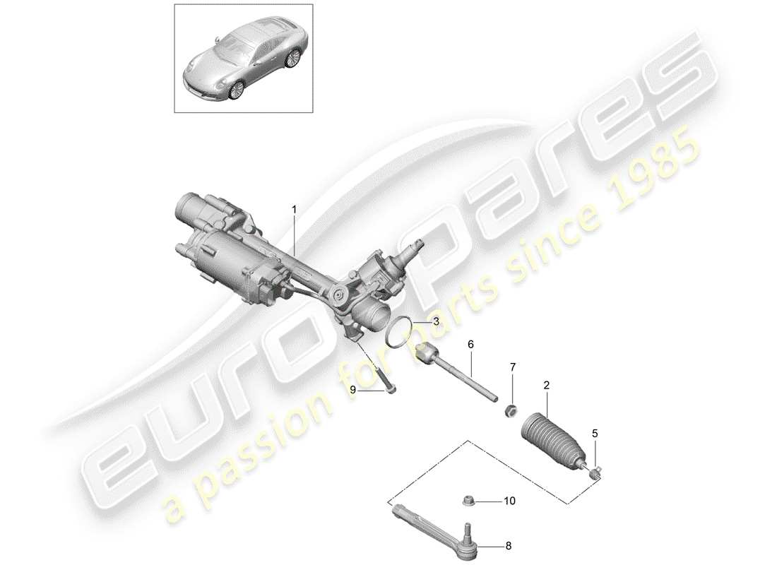 porsche 991 gen. 2 (2019) steering gear part diagram