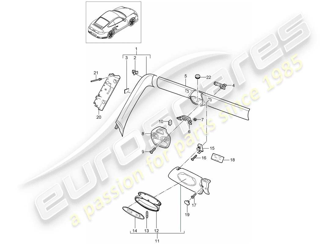 porsche 2013 (997-2 turbo / gt2 rs) a-pillar part diagram