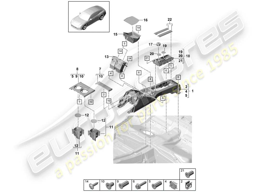porsche panamera 971 (2017) center console parts diagram
