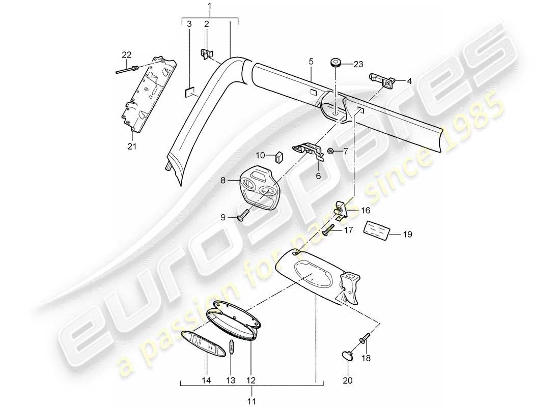 porsche 2005 (997-1) a-pillar part diagram