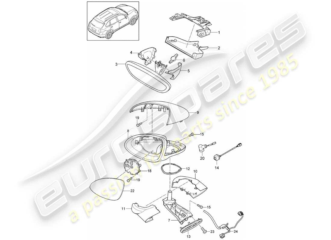 porsche 2011 (cayenne e2 92a) rear view mirror inner part diagram