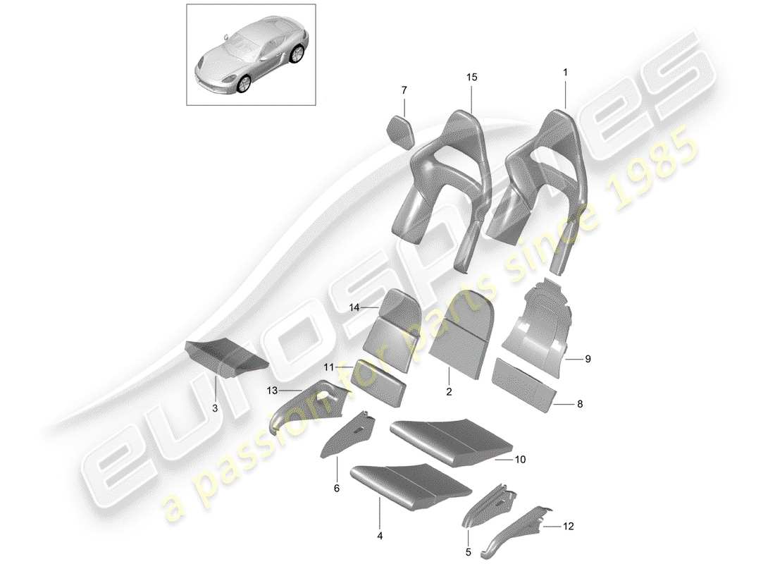 porsche 2020 (718 cayman) foam part part diagram